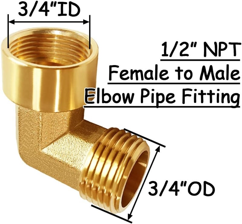 Uenede قطعتين من نحاس 1/2" NPT أنثوي إلى 1/2" NPT ذكر زاوية توصيل أنبوب للماء/زيت/غاز - Image 2